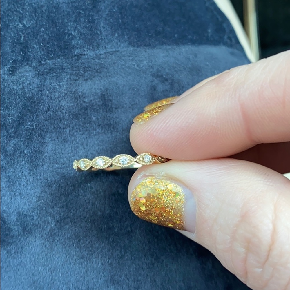 14k Gold Diamond Ring Stackable Wedding Band - image 5